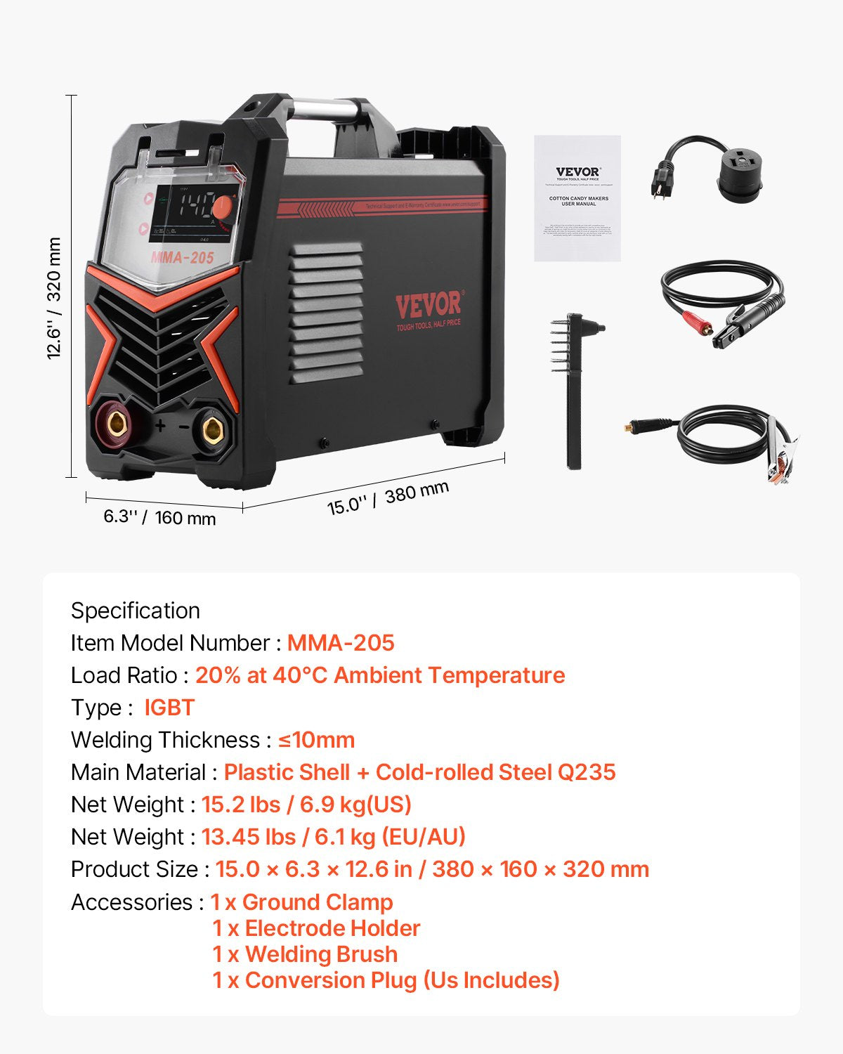 TIG Welder 2-In-1 Welding Machine Lift MMA Stick Arc IGBT Hot Start LED V952-TIGHJ205AEHYXJQPLV3
