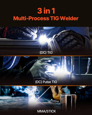 TIG Welder, 205A 3-In-1 Welding Machine (Large LED Display)- DC TIG/DC Pulse TIG/MMA(Stick), Electric Welder V952-TIGHJ205ASHYNKSKKV3