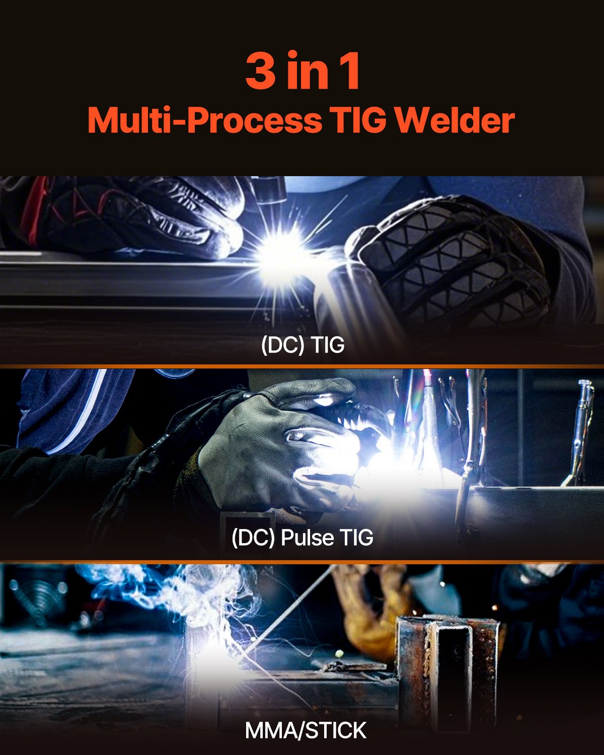 TIG Welder, 205A 3-In-1 Welding Machine (Large LED Display)- DC TIG/DC Pulse TIG/MMA(Stick), Electric Welder V952-TIGHJ205ASHYNKSKKV3