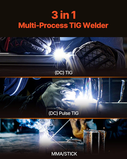 TIG Welder, 205A 3-In-1 Welding Machine (Large LED Display)- DC TIG/DC Pulse TIG/MMA(Stick), Electric Welder V952-TIGHJ205ASHYNKSKKV3