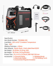 TIG Welder, 205A 3-In-1 Welding Machine (Large LED Display)- DC TIG/DC Pulse TIG/MMA(Stick), Electric Welder V952-TIGHJ205ASHYNKSKKV3