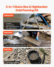 Highbanker Gold Panning Kit, 1270 mm 3-in-1 Folding High Banker Gold Sluice Box, 26 PCS Portable Mining V952-TJC50YC9YCLH2E0IP001V0