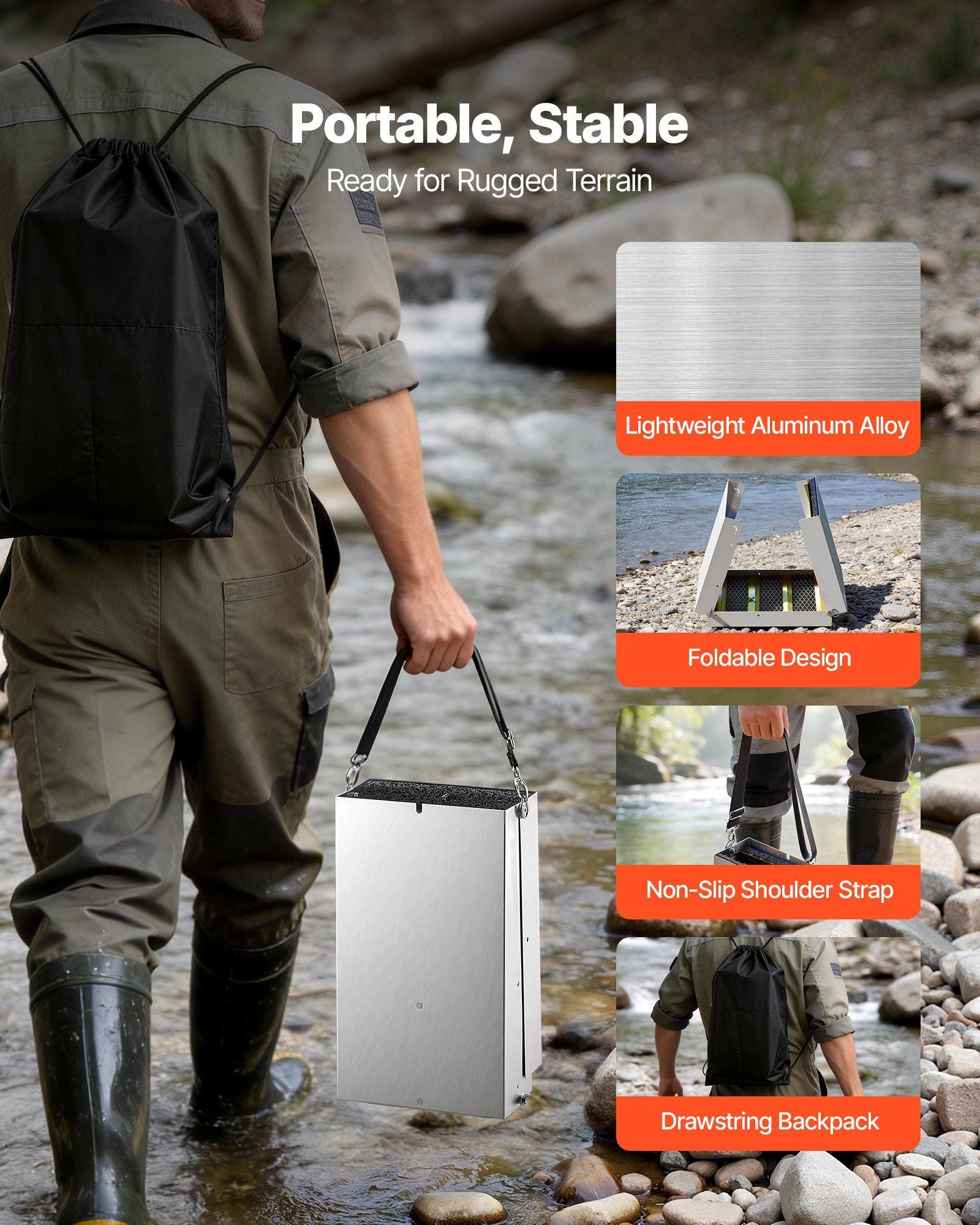 Highbanker Gold Panning Kit, 1270 mm 3-in-1 Folding High Banker Gold Sluice Box, 26 PCS Portable Mining V952-TJC50YC9YCLH2E0IP001V0