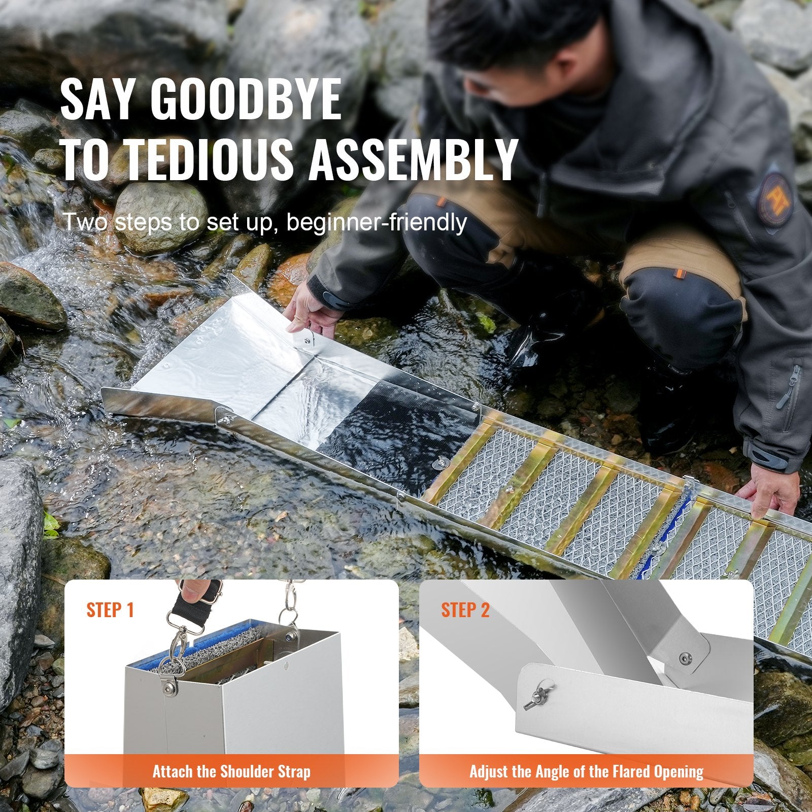 Gold Panning Kit With Sluice Box, 50" Aluminum Gold Mining Equipment, 23 PCS Gold Prospecting Kit with Gold V952-TJC50YC9YCLHBEW55V0