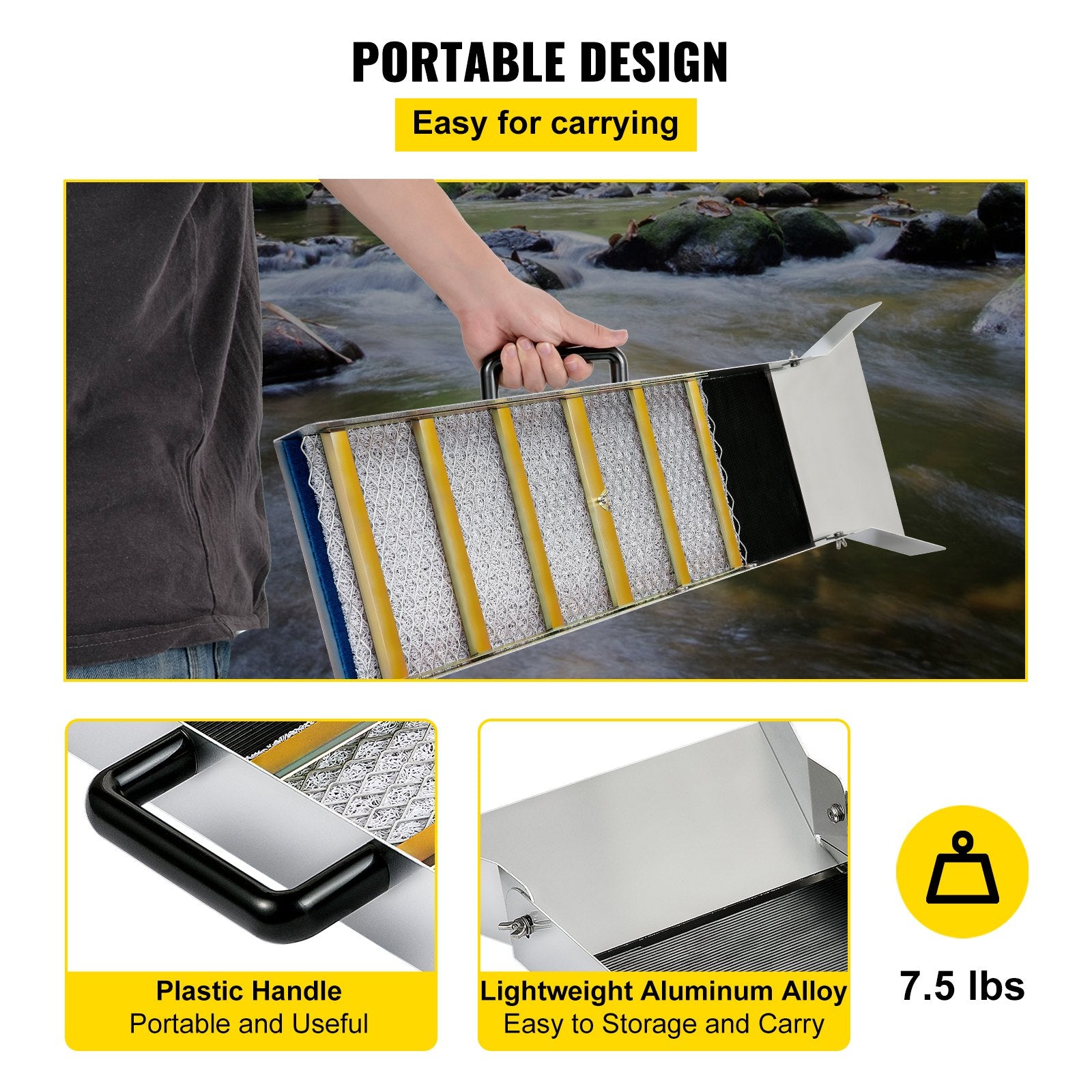 Aluminum Alloy Sluice Box, Compact 36" Mini Sluice Boxes for Gold, Lightweight Gold Sluice Equipment, V952-TJGJJSLCX36MKK3D2V0