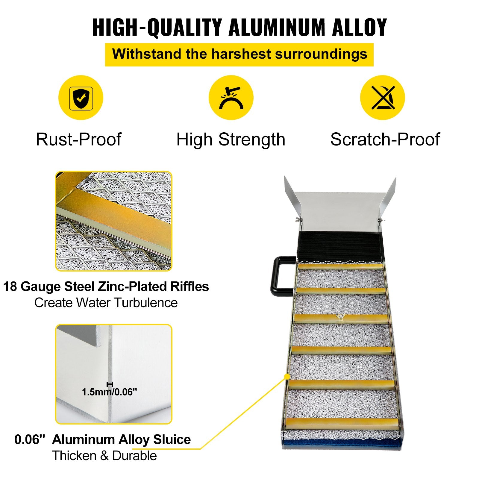 Aluminum Alloy Sluice Box, Compact 36" Mini Sluice Boxes for Gold, Lightweight Gold Sluice Equipment, V952-TJGJJSLCX36MKK3D2V0
