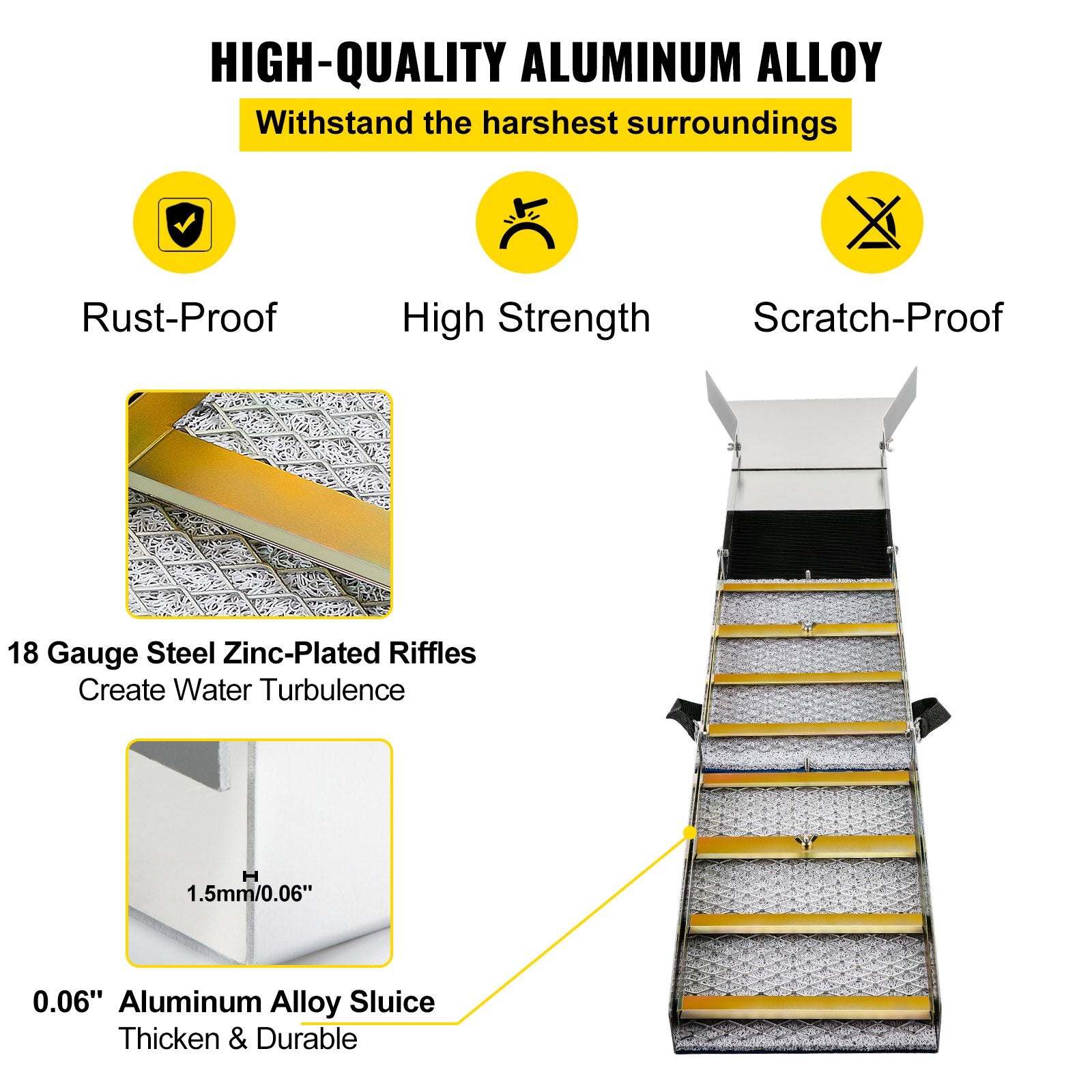 Folding Aluminum Alloy Sluice Box, Compact 50" Sluice Boxes for Gold, Lightweight Gold Sluice Equipment, V952-TJGJJSZDLCX508DSSV0