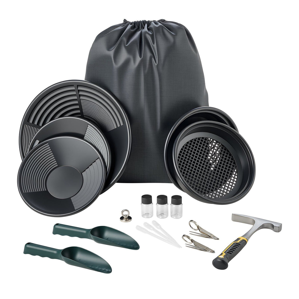 Gold Panning Kit, 254 mm and 355 mm Pans, 19 PCS Portable Prospecting Equipment Kit with Classifier Sieves, V952-TJPTZ1014INC4MEVK001V0