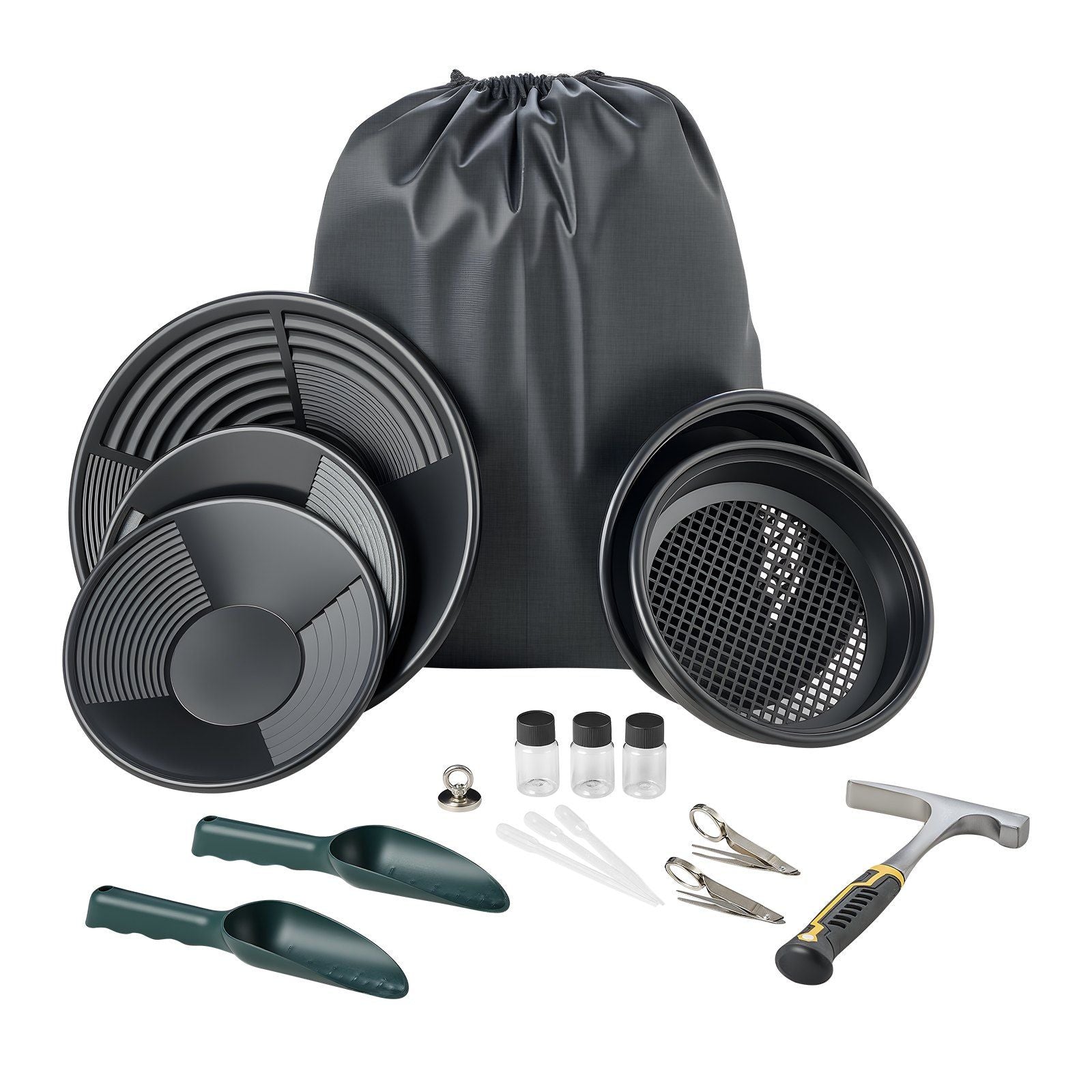 Gold Panning Kit, 254 mm and 355 mm Pans, 19 PCS Portable Prospecting Equipment Kit with Classifier Sieves, V952-TJPTZ1014INC4MEVK001V0