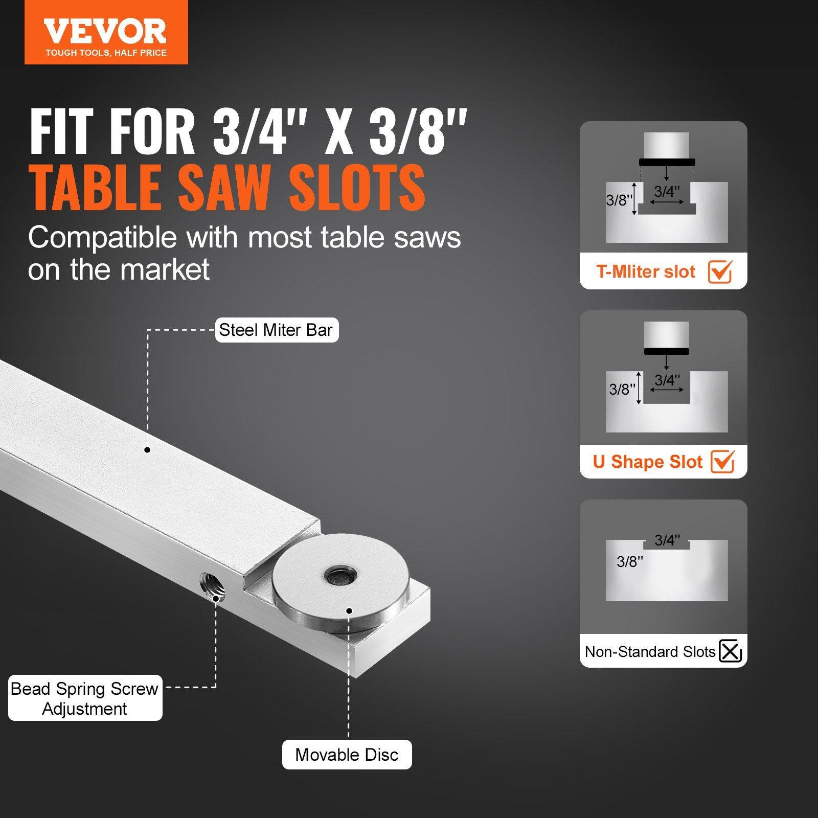 Precision Miter Gauge, Standard Slot 19 x 9.5 mm, Aluminum Alloy Table Saw Miter Gauge with 61 cm Grating 15 V952-TJXQGDKS6060DGXZUV0