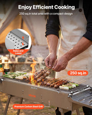 Foldable Charcoal Grill, 0.16 m2 Portable Charcoal Barbecue Grill with Liftable Charcoal Tray & Side Tables, V952-TLCTZDKZTKBXI2GZV001V0