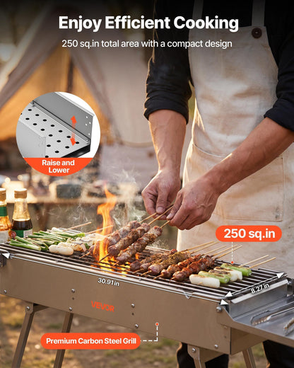 Foldable Charcoal Grill, 0.16 m2 Portable Charcoal Barbecue Grill with Liftable Charcoal Tray & Side Tables, V952-TLCTZDKZTKBXI2GZV001V0