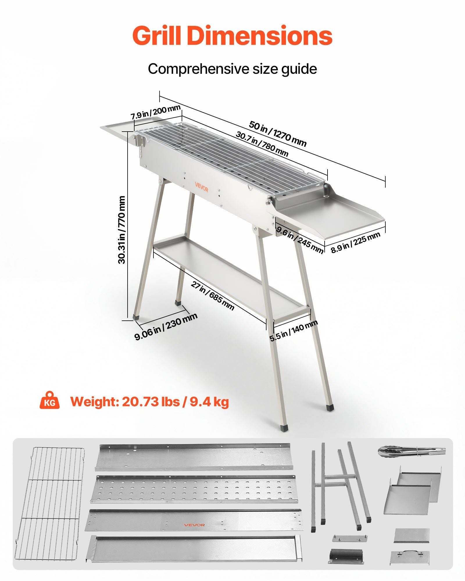 Foldable Charcoal Grill, 0.16 m2 Portable Charcoal Barbecue Grill with Liftable Charcoal Tray & Side Tables, V952-TLCTZDKZTKBXI2GZV001V0