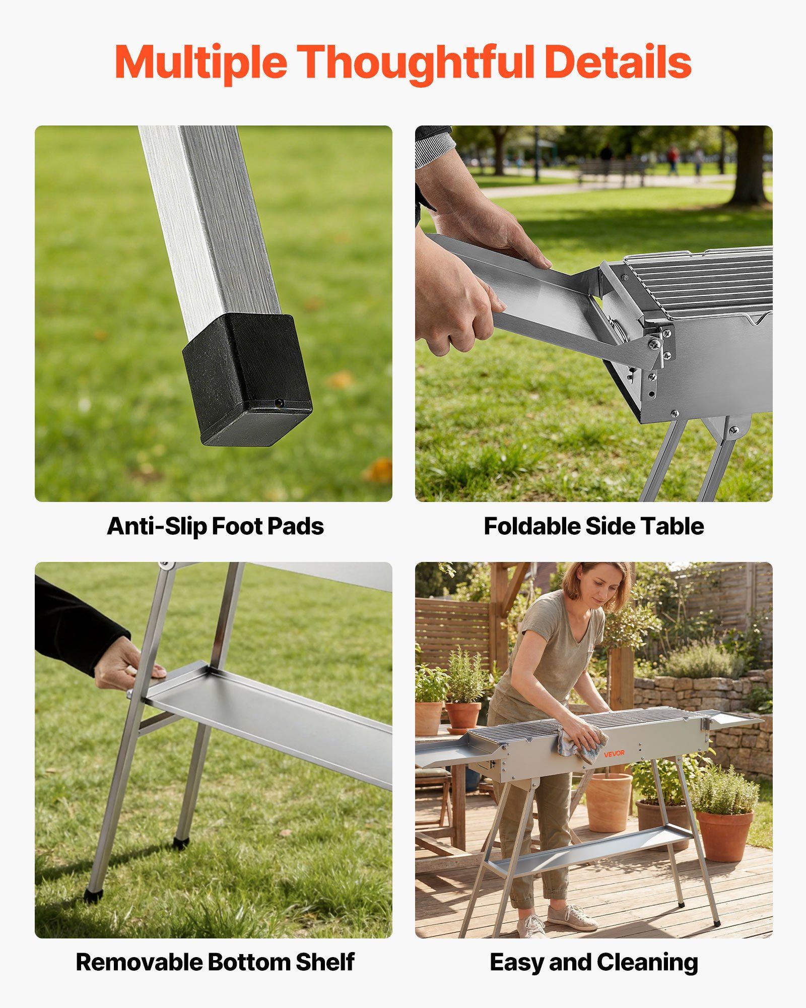 Foldable Charcoal Grill, 0.16 m2 Portable Charcoal Barbecue Grill with Liftable Charcoal Tray & Side Tables, V952-TLCTZDKZTKBXI2GZV001V0