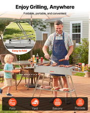 Foldable Charcoal Grill, 0.16 m2 Portable Charcoal Barbecue Grill with Liftable Charcoal Tray & Side Tables, V952-TLCTZDKZTKBXI2GZV001V0