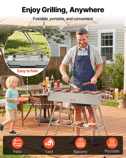 Foldable Charcoal Grill, 0.16 m2 Portable Charcoal Barbecue Grill with Liftable Charcoal Tray & Side Tables, V952-TLCTZDKZTKBXI2GZV001V0