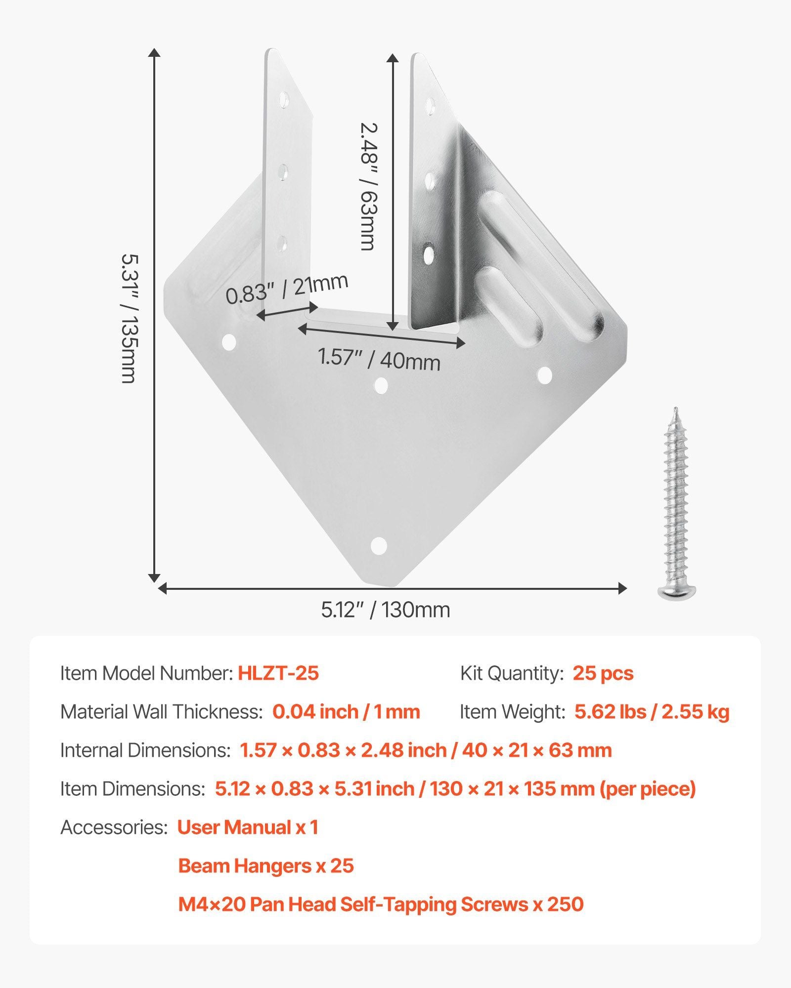 Hurricane Ties for Rafter, Inner Size 5.31x1.57x2.48 in / 135x40x63 mm, Heavy Duty Hurricane Straps, Heavy V952-TLDJ2XINCH25O5NJK001V0