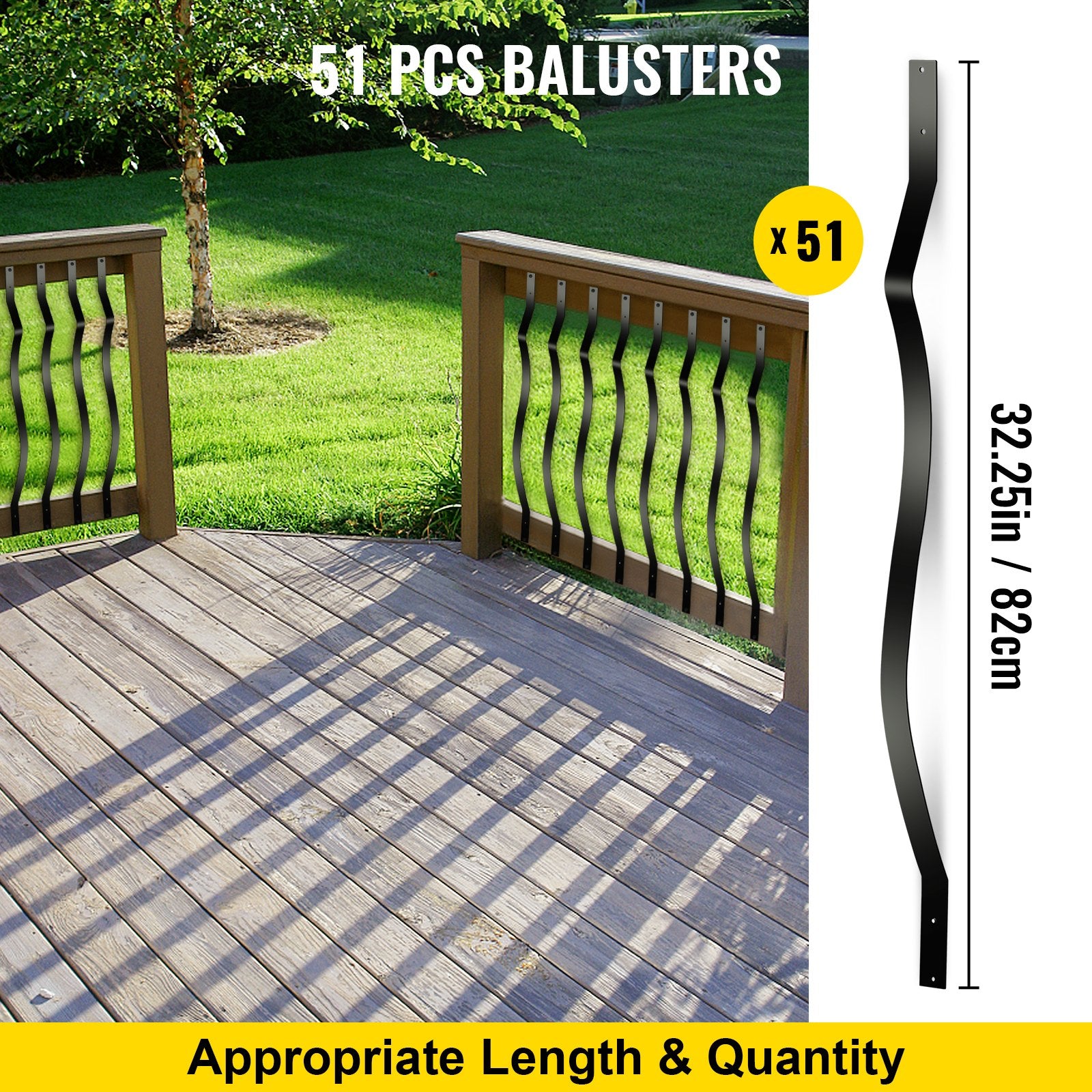 Deck Balusters, 51 Pack Metal Deck Spindles, 32.25""x1"" Staircase Baluster with Screws, Iron Deck Railing V952-TLGYC32.2550/SL5YV0