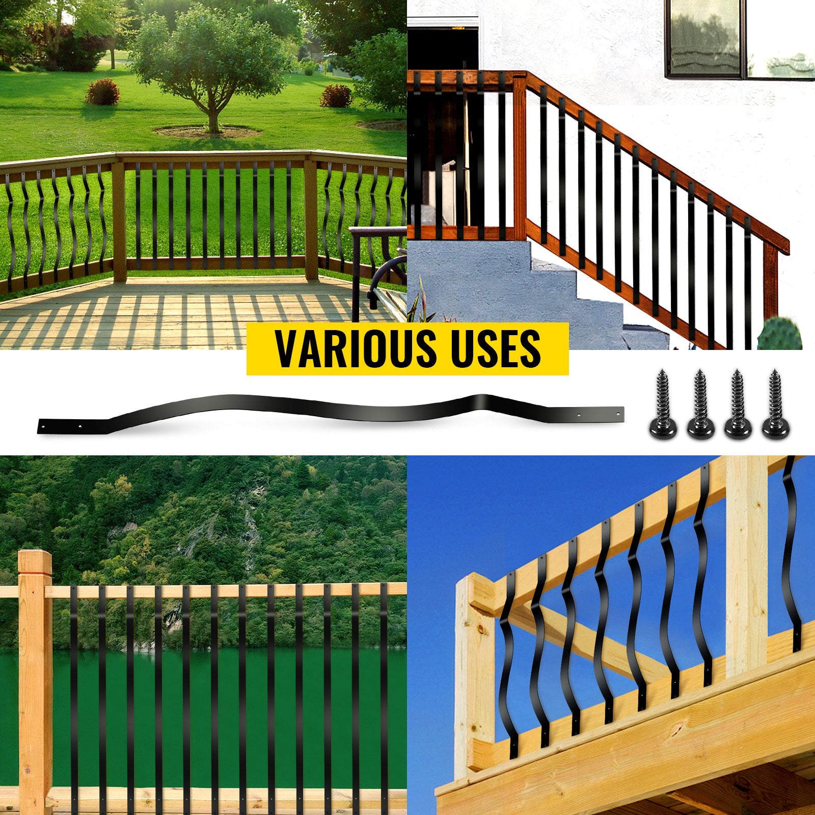 Deck Balusters, 51 Pack Metal Deck Spindles, 32.25""x1"" Staircase Baluster with Screws, Iron Deck Railing V952-TLGYC32.2550/SL5YV0