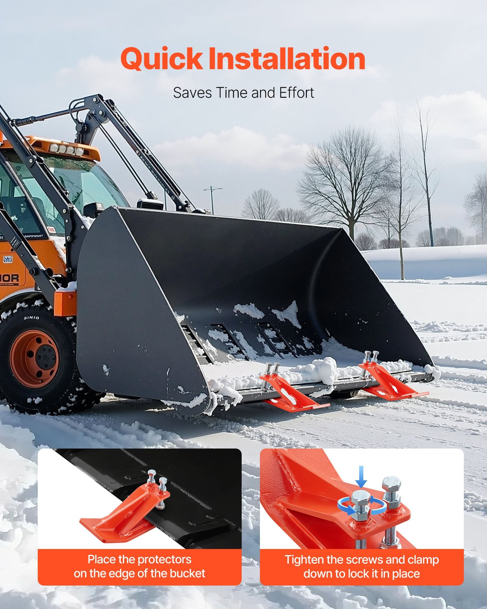 Tractor Bucket Protector, 2PCS Heavy Duty Steel Bucket Edge Protectors, Edge Tamer Anti-Skid Device with V952-TLJCDBHQLJZSVC1AR001V0