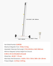 Magnetic Sweeper with Wheels, 43 cm, 4.5 kg Load Capacity, Lightweight Magnetic Pickup Sweeper with V952-TLSCXQSQ17INCXRNS001V0