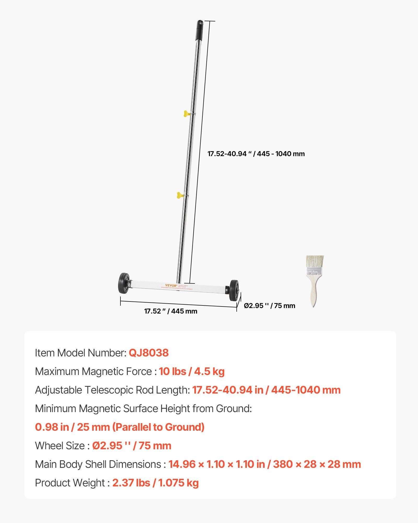 Magnetic Sweeper with Wheels, 43 cm, 4.5 kg Load Capacity, Lightweight Magnetic Pickup Sweeper with V952-TLSCXQSQ17INCXRNS001V0