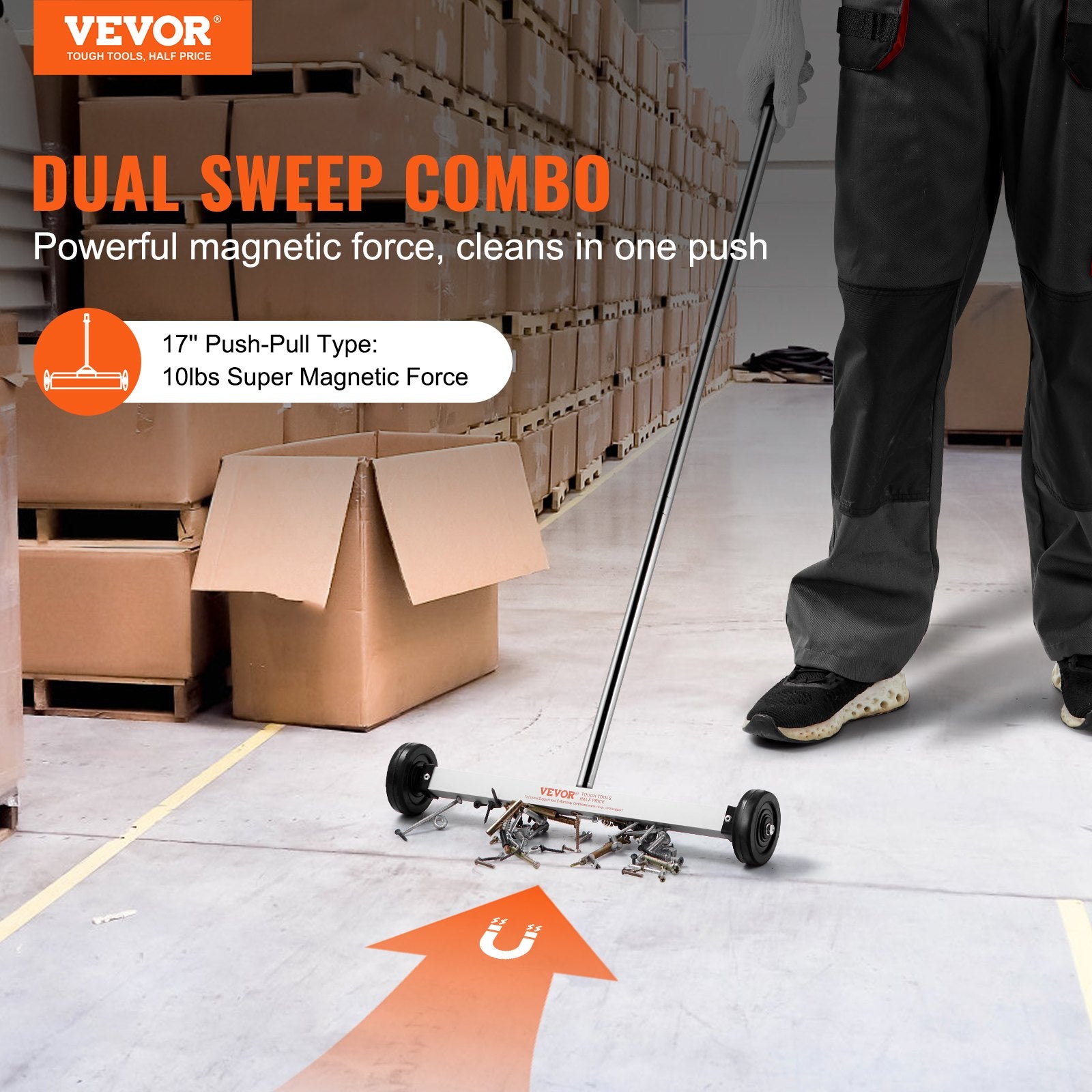 Magnetic Sweeper with Wheels, 17inch Mini Magnetic Sweeper, 10 lbs Capacity, Adjustable Handle, Lightweight V952-TLSCXQSQ17INV4NSQV0