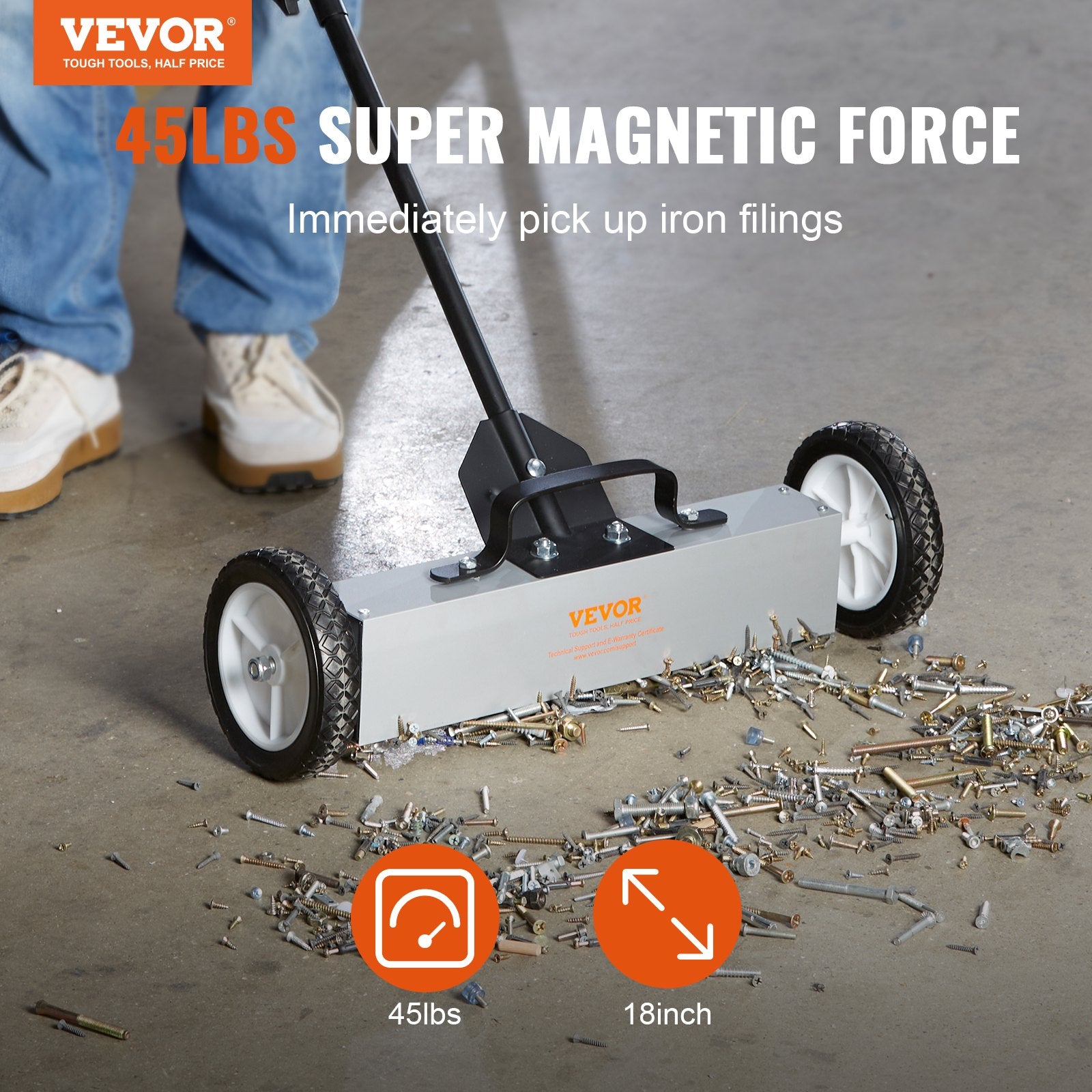 Rolling Magnetic Sweeper with Wheels, Push-Type Magnetic Pick Up Sweeper, Large Magnet Pickup Lawn Sweeper, V952-TLSCXQSQT1845AO8ZV0