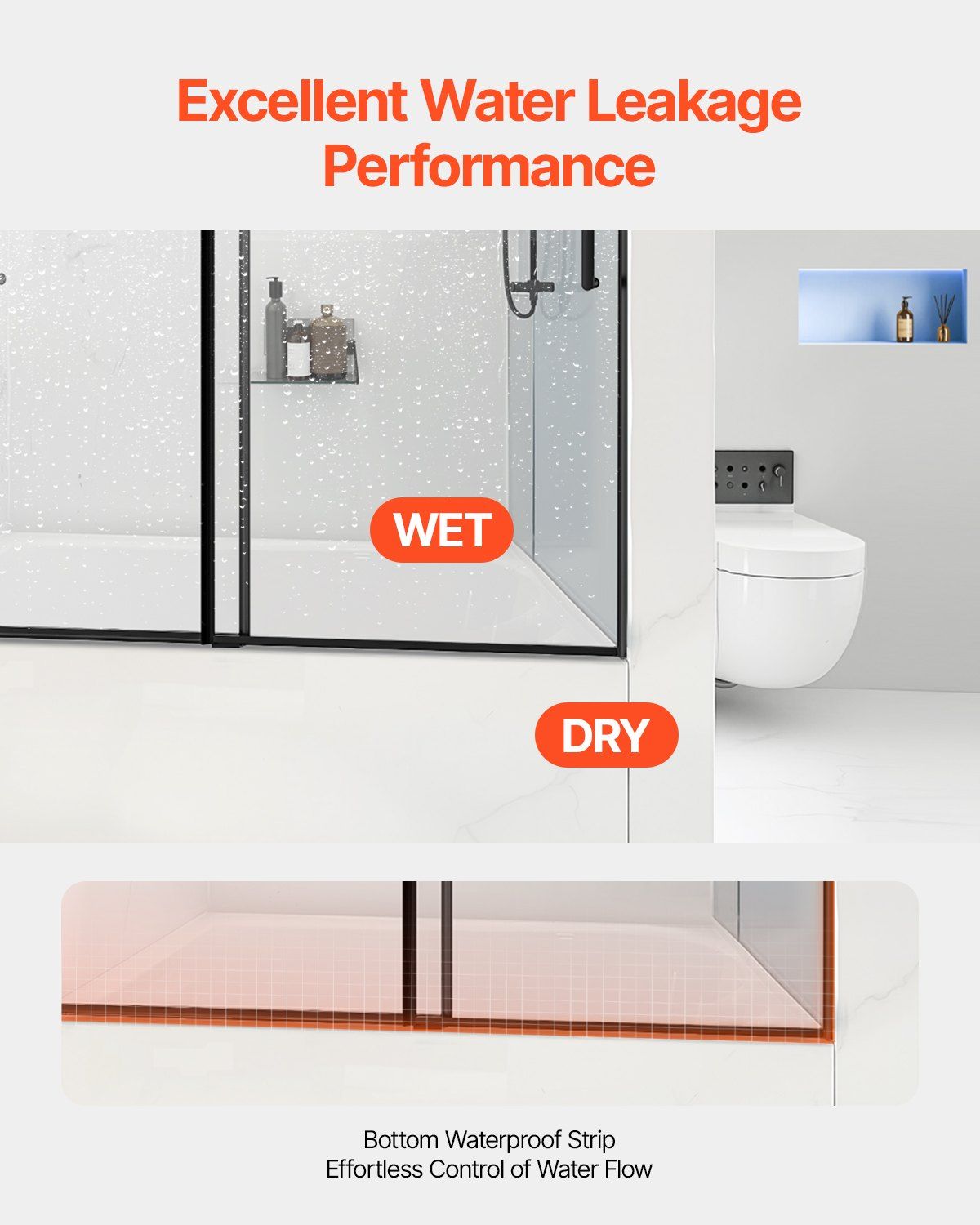 Frameless Sliding Bathtub Door, 1422-1524 mm x 1524 mm, Frameless Shower Glass Door, Frameless Double Sliding V952-TLYGM60W62HI3IDVNV0