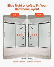 Frameless Sliding Bathtub Door, 1422-1524 mm x 1524 mm, Frameless Shower Glass Door, Frameless Double Sliding V952-TLYGM60W62HI3IDVNV0
