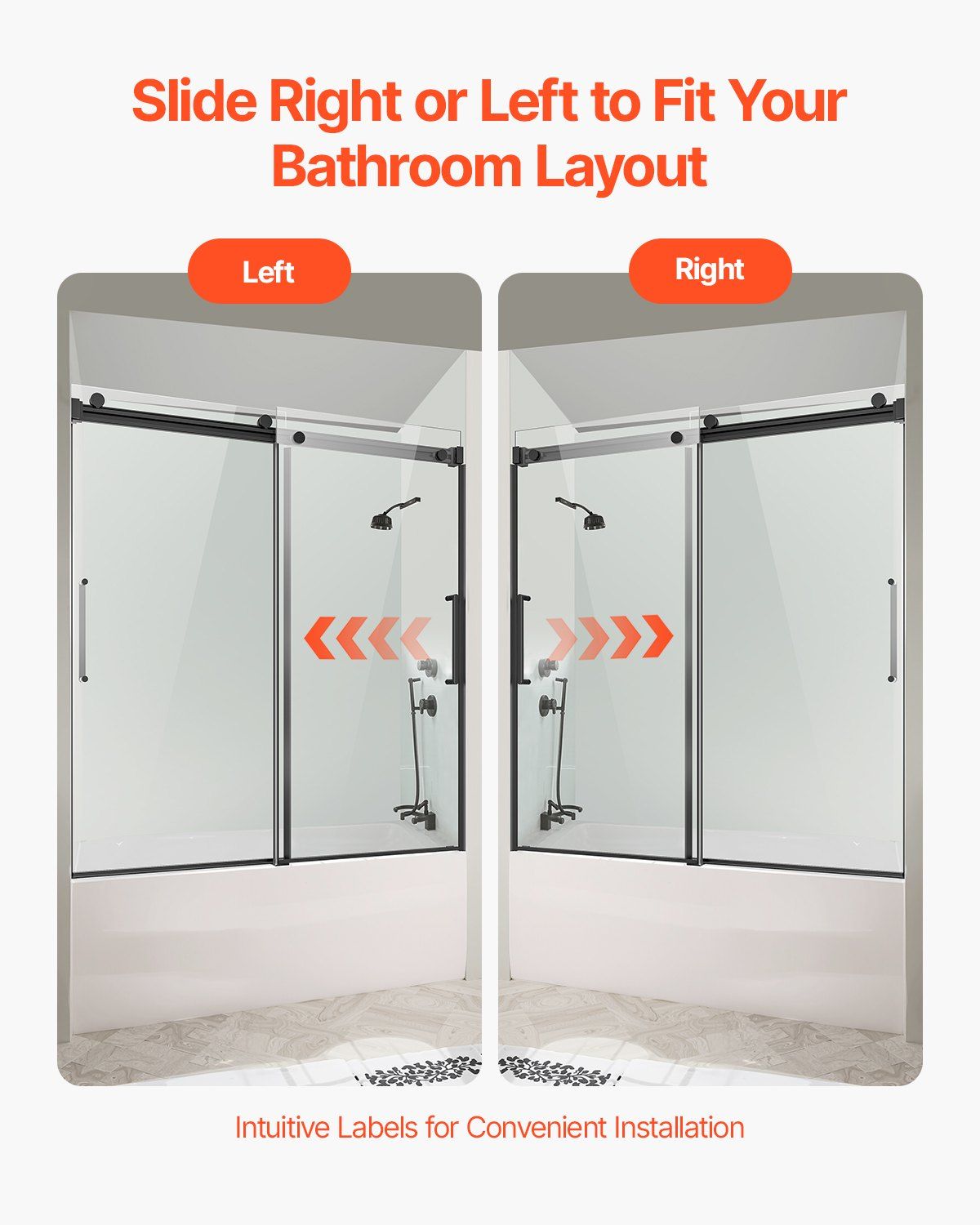 Frameless Sliding Bathtub Door, 1422-1524 mm x 1524 mm, Frameless Shower Glass Door, Frameless Double Sliding V952-TLYGM60W62HI3IDVNV0