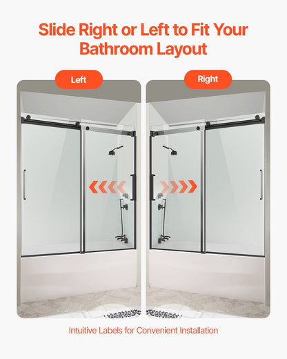Frameless Sliding Bathtub Door, 1422-1524 mm x 1524 mm, Frameless Shower Glass Door, Frameless Double Sliding V952-TLYGM60W62HI3IDVNV0