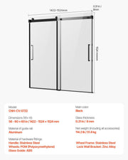 Frameless Sliding Bathtub Door, 1422-1524 mm x 1524 mm, Frameless Shower Glass Door, Frameless Double Sliding V952-TLYGM60W62HI3IDVNV0