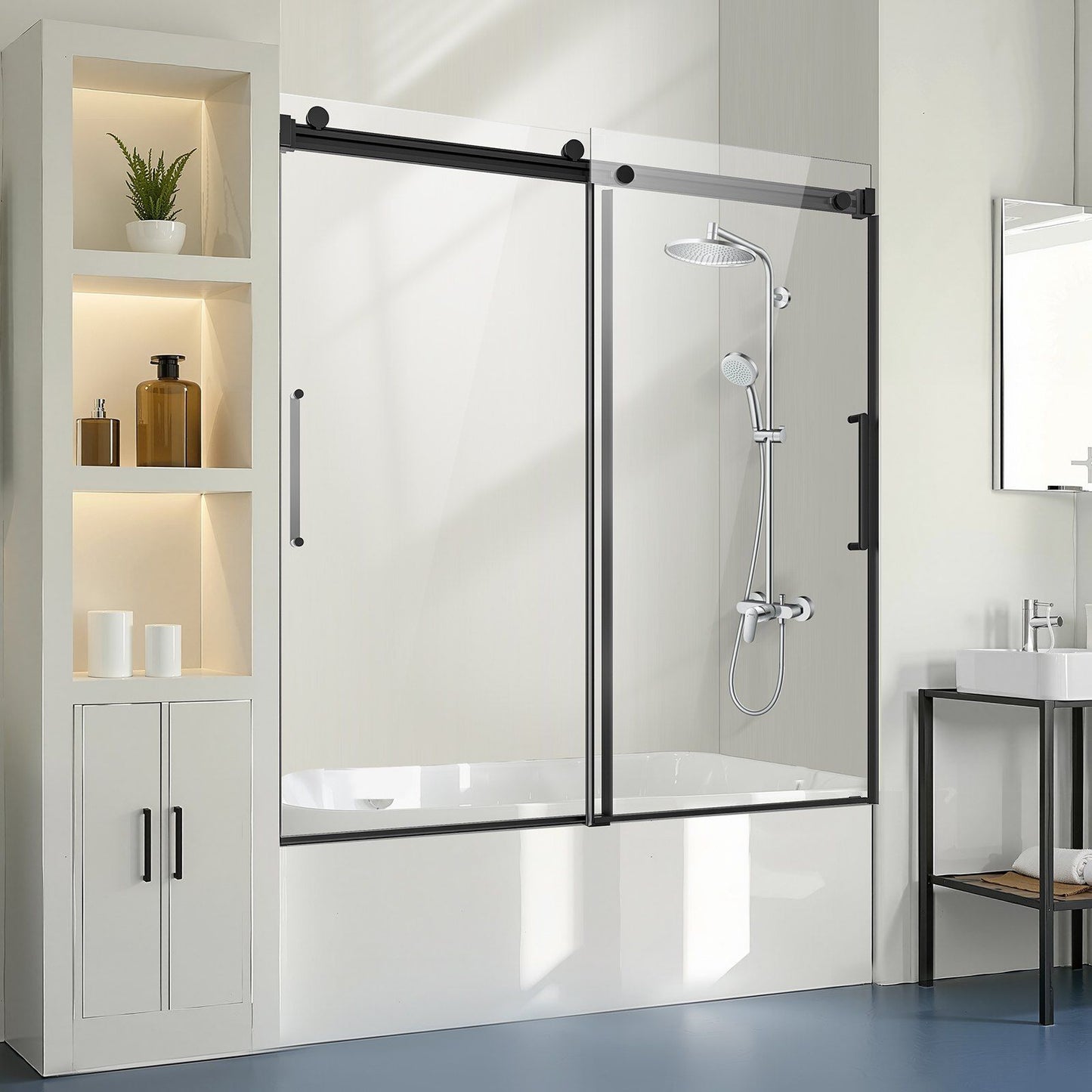 Frameless Sliding Bathtub Door, 1422-1524 mm x 1524 mm, Frameless Shower Glass Door, Frameless Double Sliding V952-TLYGM60W62HI3IDVNV0