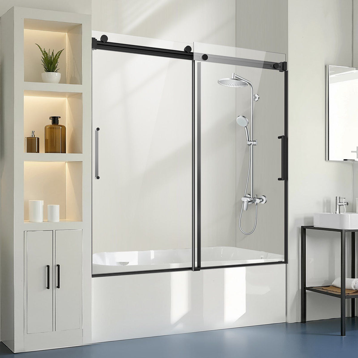 Frameless Sliding Bathtub Door, 1422-1524 mm x 1524 mm, Frameless Shower Glass Door, Frameless Double Sliding V952-TLYGM60W62HI3IDVNV0