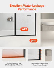 Bathtub Shower Door, 1422-1524 mm x 1524 mm, Semi-Frameless Double Sliding Tub Door, Semi-Frameless Bypass V952-TLYGM60W62HIYDJ1GV0