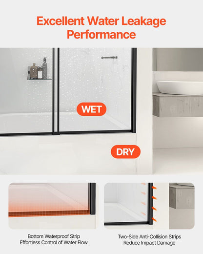 Bathtub Shower Door, 1422-1524 mm x 1524 mm, Semi-Frameless Double Sliding Tub Door, Semi-Frameless Bypass V952-TLYGM60W62HIYDJ1GV0