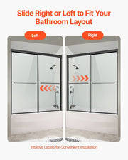 Bathtub Shower Door, 1422-1524 mm x 1524 mm, Semi-Frameless Double Sliding Tub Door, Semi-Frameless Bypass V952-TLYGM60W62HIYDJ1GV0