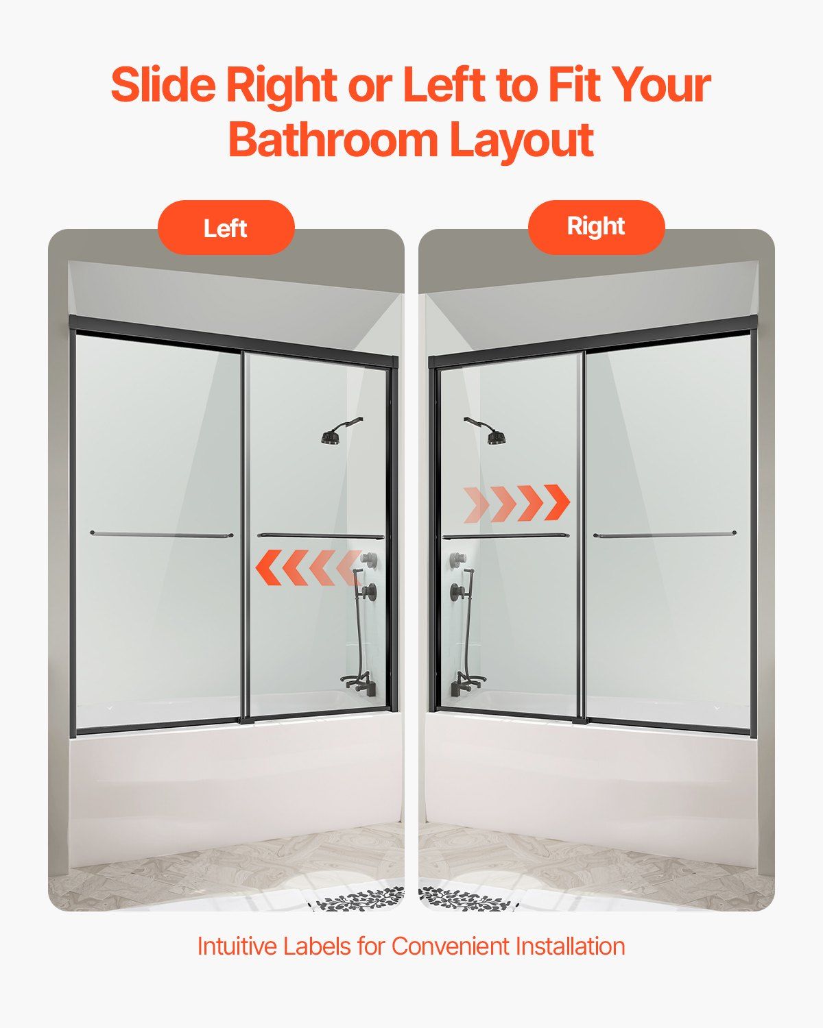 Bathtub Shower Door, 1422-1524 mm x 1524 mm, Semi-Frameless Double Sliding Tub Door, Semi-Frameless Bypass V952-TLYGM60W62HIYDJ1GV0