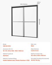 Bathtub Shower Door, 1422-1524 mm x 1524 mm, Semi-Frameless Double Sliding Tub Door, Semi-Frameless Bypass V952-TLYGM60W62HIYDJ1GV0