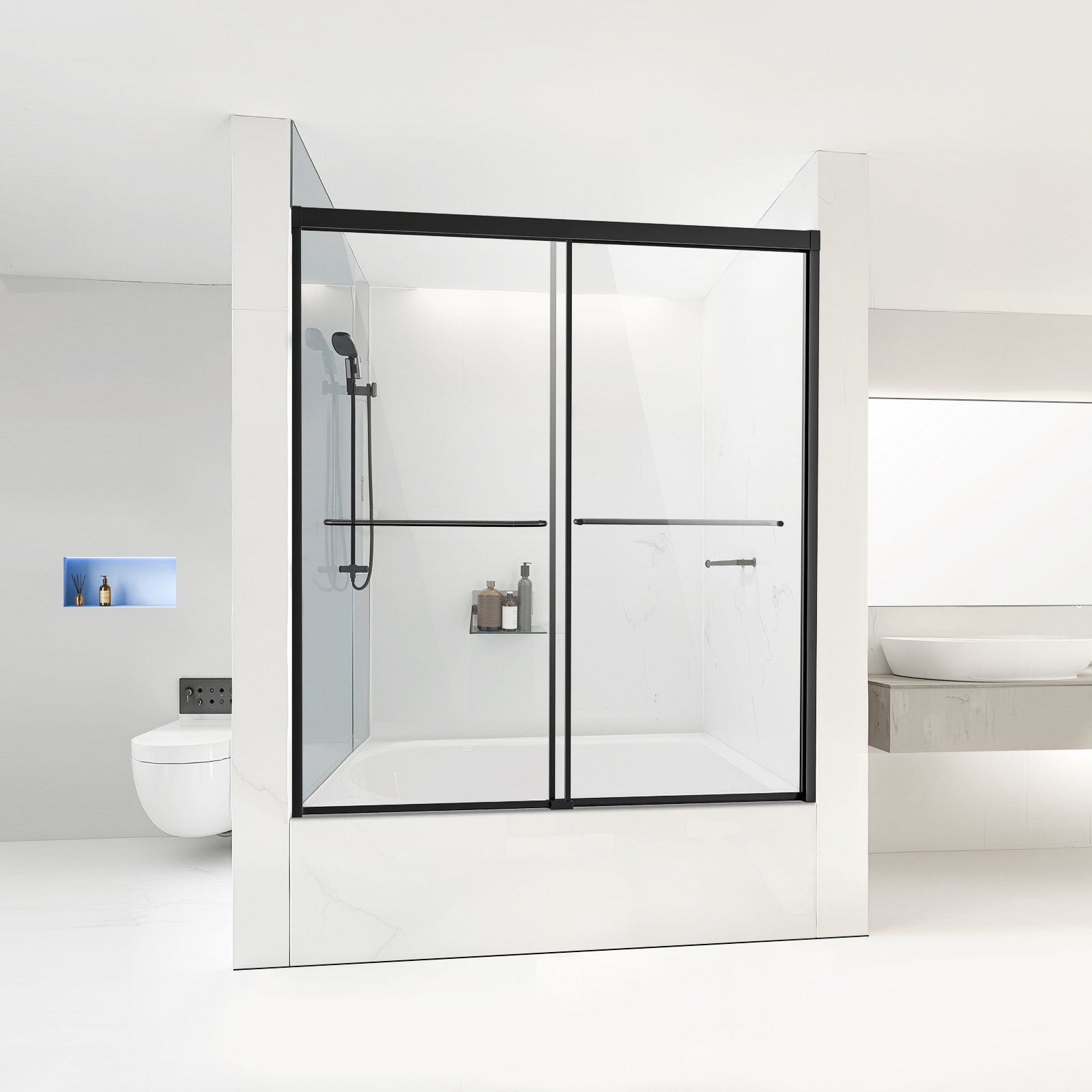 Bathtub Shower Door, 1422-1524 mm x 1524 mm, Semi-Frameless Double Sliding Tub Door, Semi-Frameless Bypass V952-TLYGM60W62HIYDJ1GV0