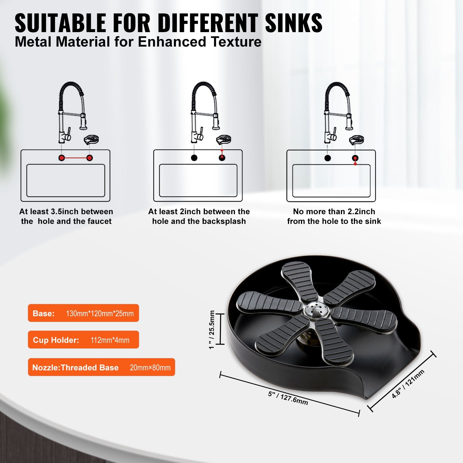 Glass Rinser, 10 Powerful Spraying Jets Rotating Cup Rinser for Sink, 304 Stainless Steel Faucet Cup Washer & V952-TMAZSXBQ304B1O045V0