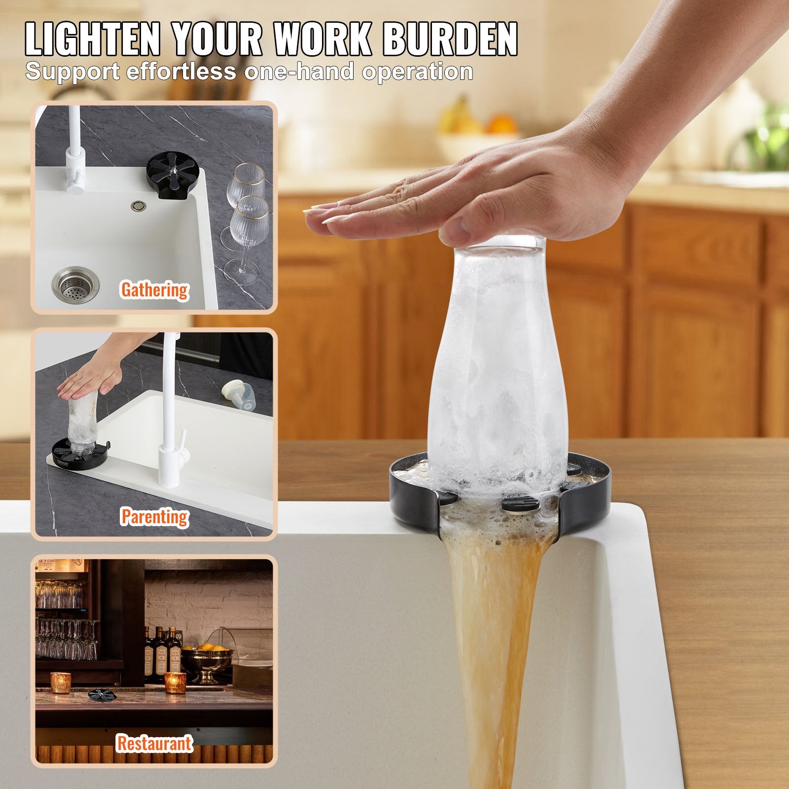 Glass Rinser, 10 Powerful Spraying Jets Rotating Cup Rinser for Sink, 304 Stainless Steel Faucet Cup Washer & V952-TMAZSXBQ304B1O045V0