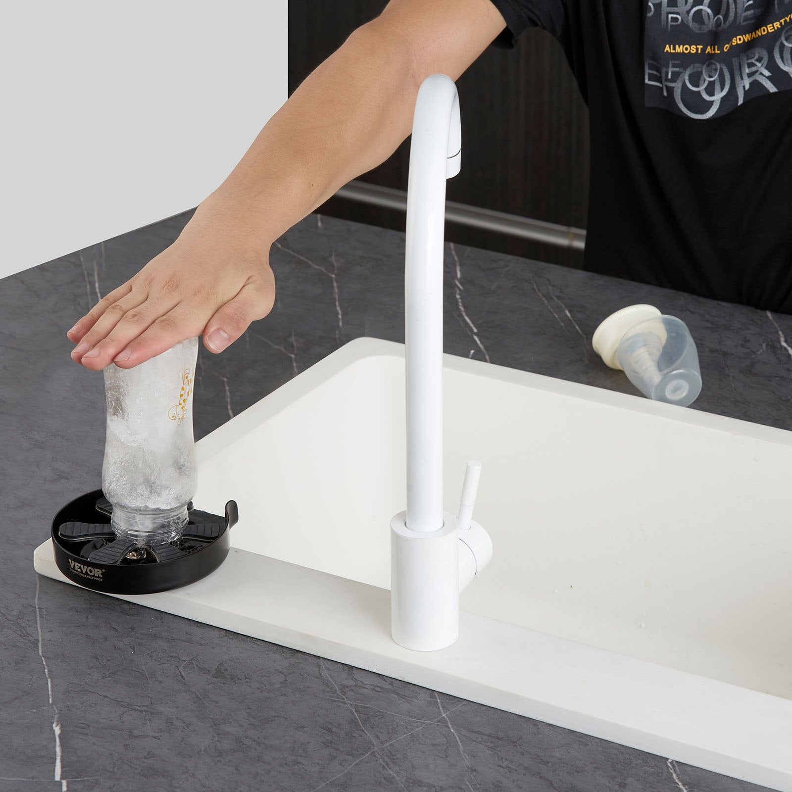 Glass Rinser, 10 Powerful Spraying Jets Rotating Cup Rinser for Sink, 304 Stainless Steel Faucet Cup Washer & V952-TMAZSXBQ304B1O045V0