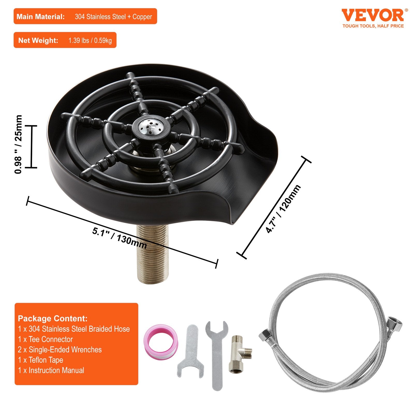 Glass Rinser 10-Hole 360 Rotating Stainless Steel Washer ABS Cup Holder V952-TMAZSXBQ304BO2L89V0