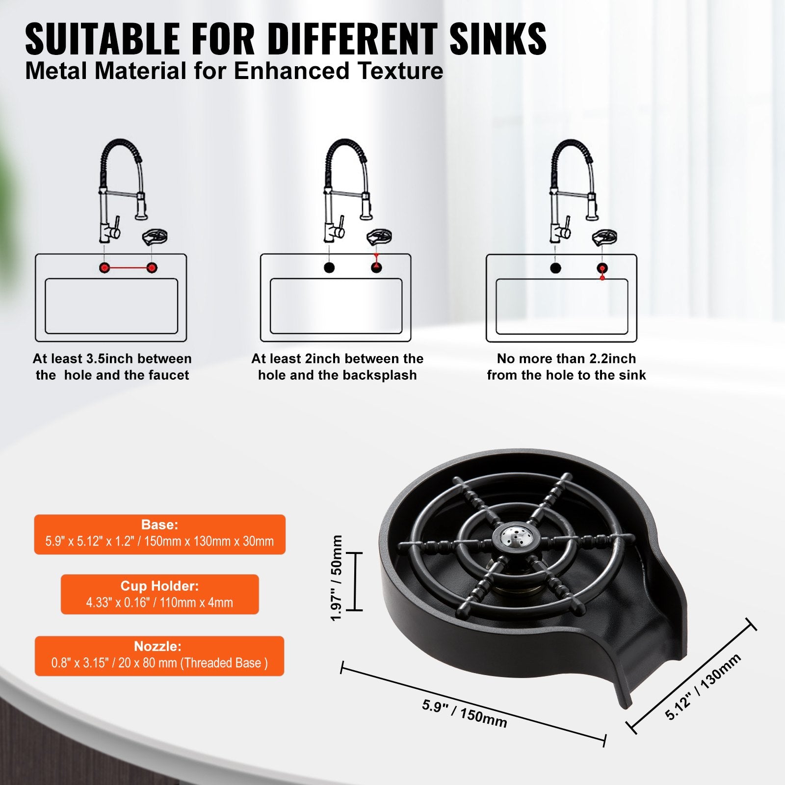 Glass Rinser, 10 Powerful Spraying Jets Rotating Cup Rinser for Sink, Wearproof ABS Kitchen Sink Faucet Cup V952-TMAZSXBQABSDD1Q4LV0