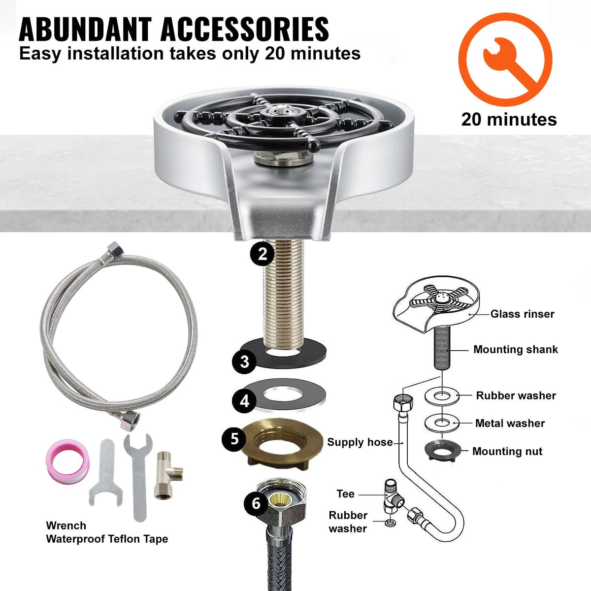 Glass Rinser 10 Spraying Jets 360 degrees Rotating ABS Cup Washer & Cup Holder V952-TMAZSXBQDGAB0VOAUV0