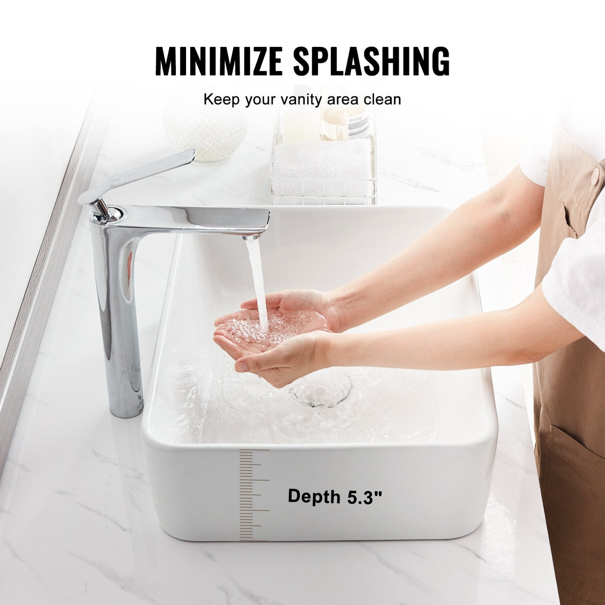 Modern Ceramic Vessel Sink 48x37cm Bathroom Vanity Bowl Countertop White V952-TMSCTCJX4837PYW3KV0