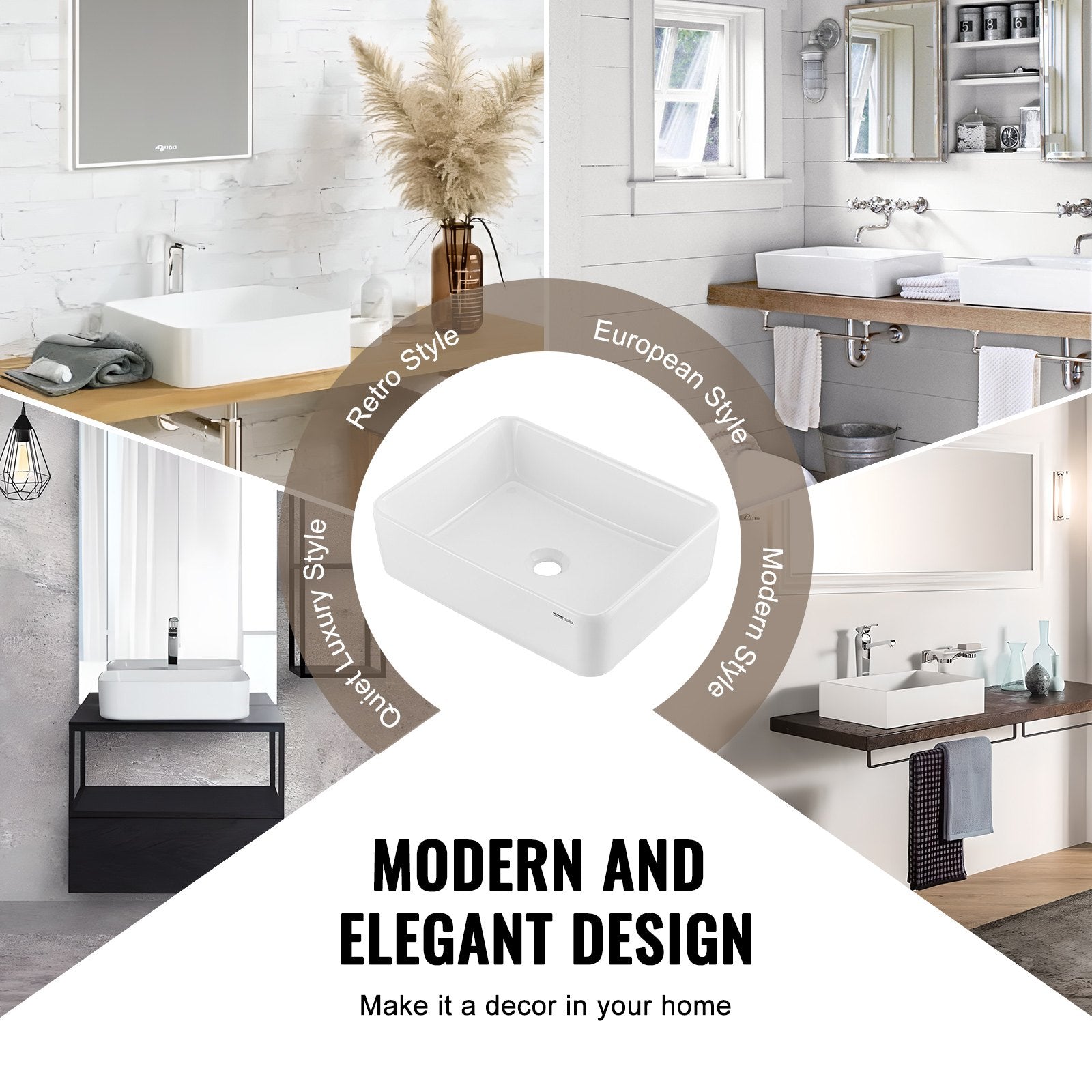 Modern Ceramic Vessel Sink 48x37cm Bathroom Vanity Bowl Countertop White V952-TMSCTCJX4837PYW3KV0