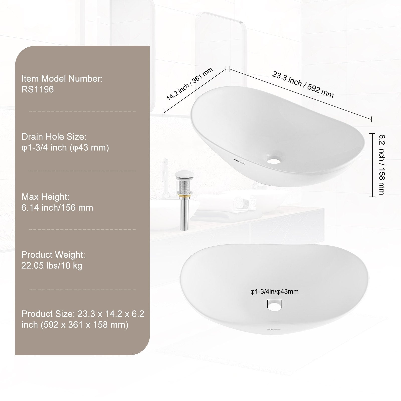 Modern Ceramic Vessel Sink 60x36cm Bathroom Vanity Bowl Countertop V952-TMSCTCTYX603O50YKV0